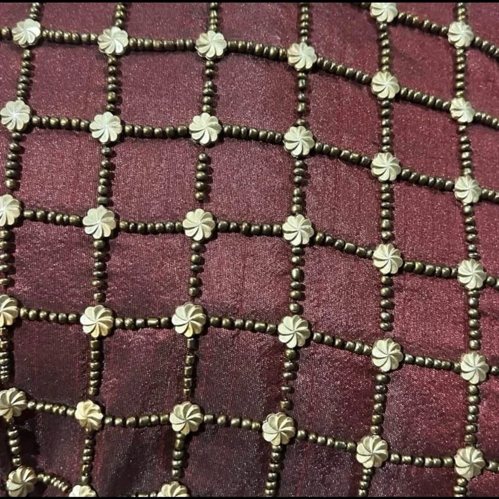 ✨ Pier 1 Imports Decorative Accent Pillow–Burgundy with Gold Beaded Grid NWT